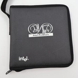 Intel ProShare CD DVD Storage Binder Case Unisex OS Black Vintage Tech Zippered